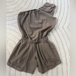 One-Shoulder Brunello Cucinelli Taupe Romper